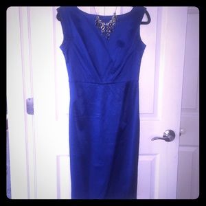 Blue satin mid length cocktail dress size 4.